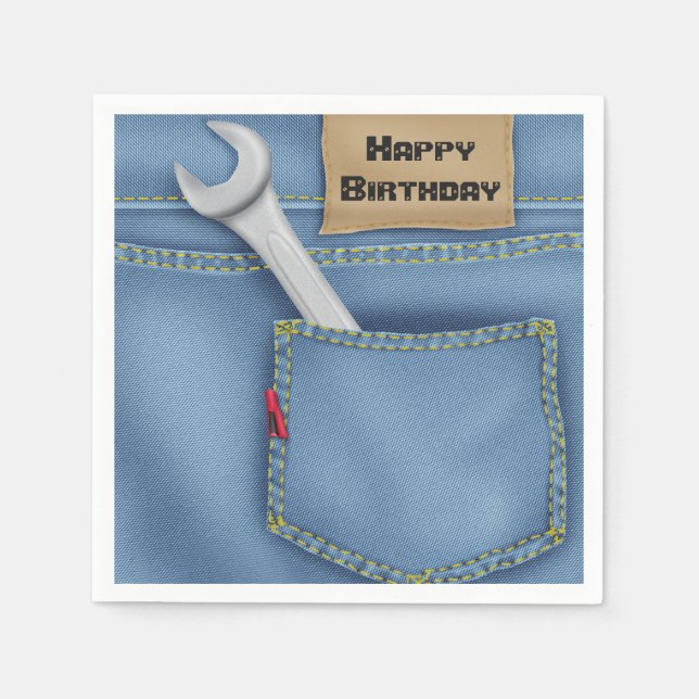 Guardanapo De Papel Wrench em Jean Pocket para o aniversário (Frente)