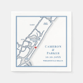 Guardanapo De Papel Wrightsville Beach NC Map Navy Elegant Wedding