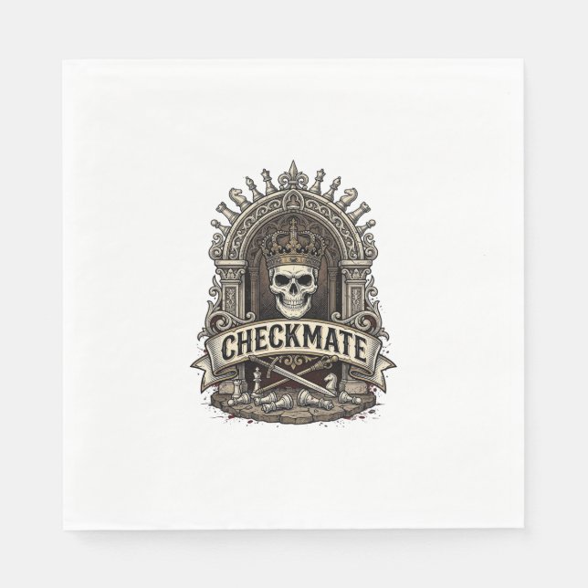 Guardanapo De Papel Xadrez Antigo Checkmate Skull King (Frente)