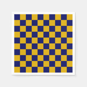 Guardanapo De Papel Xadrez Azul Escuro e Amarelo Mostarda