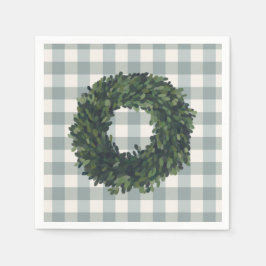 Guardanapo De Papel Xadrez Boxwood Wreath Na moda Farmhouse