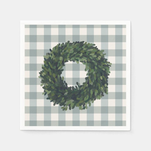 Guardanapo De Papel Xadrez Boxwood Wreath Na moda Farmhouse (Frente)