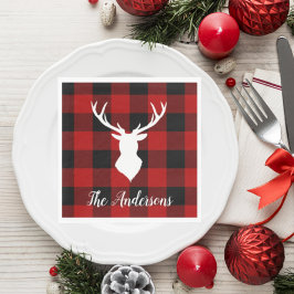 Guardanapo De Papel Xadrez de Buffalo Vermelho e Veado Branco | Nome p