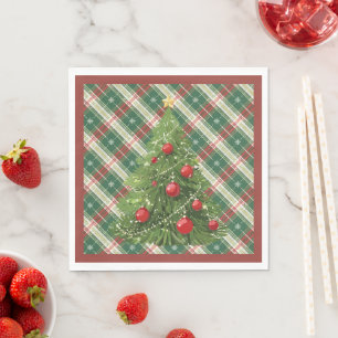 Guardanapo De Papel Xadrez de Natal Verde, Branco, com Vermelho