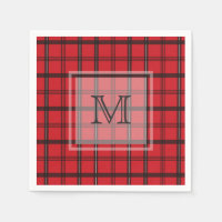 Xadrez de Tartan Vermelho e Preto Monograma