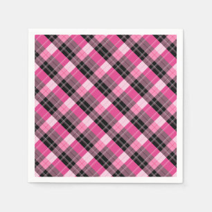 Guardanapo De Papel xadrez do Designer/padrão tartan rosa e preto