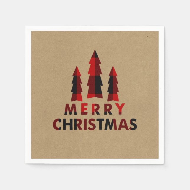 Guardanapo De Papel Xadrez Feliz Feriados Árvores de Natal Xadrez Kraf (Frente)