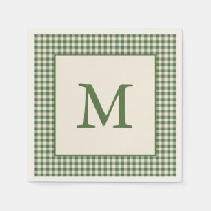 Guardanapo De Papel Xadrez Gingham Verde com Letra Inicial Monograma P