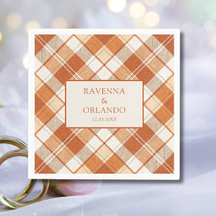 Guardanapo De Papel Xadrez Laranja Desbotado Vintage Casamento