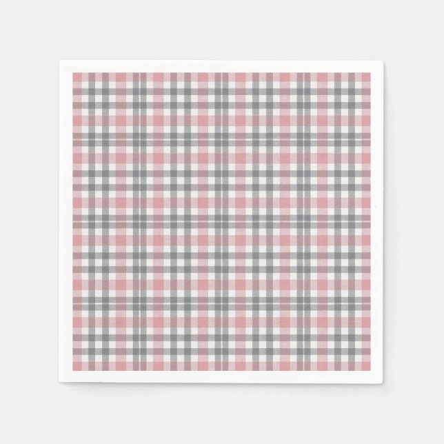 Guardanapo De Papel Xadrez Pastel Rosa Cinza Branco (Frente)