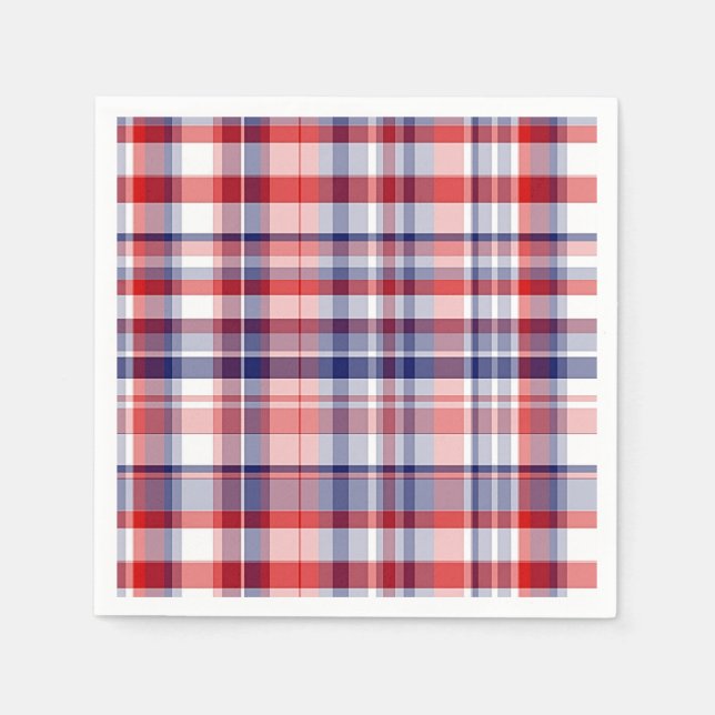 Guardanapo De Papel Xadrez Red, White, Blue Preppy Madras (Frente)