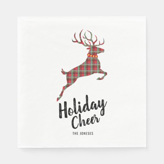 Guardanapo De Papel Xadrez Reindeer Holiday Cheer (Frente)
