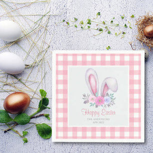 Guardanapo De Papel Xadrez Rosa Aquarela Carnes Flóridas Orelha Páscoa