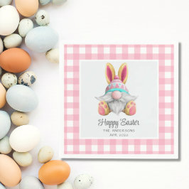 Guardanapo De Papel Xadrez rosa Páscoa Gnomo