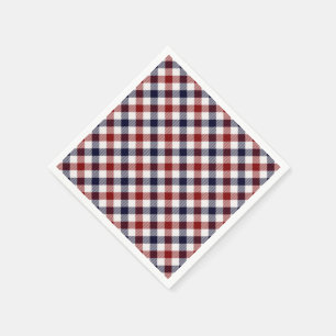 Guardanapo de papel xadrez vermelho branco e azul