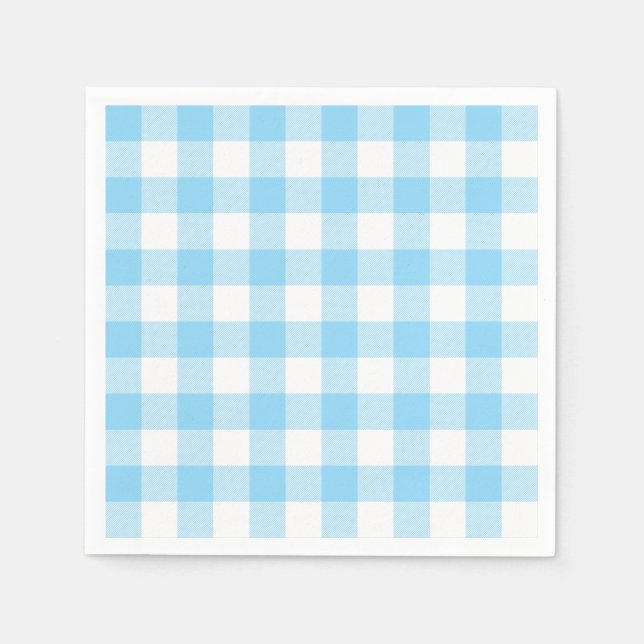 Guardanapo De Papel Xadrezinho Azul Bebê e Branco (Frente)