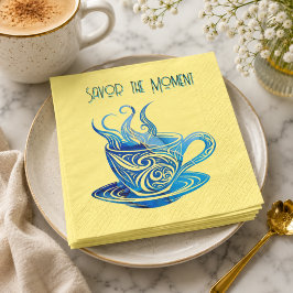 Guardanapo De Papel Xícara de café azul artístico com padrões giratóri