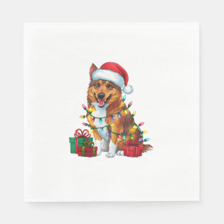 Guardanapo De Papel Xmas Lighting Santa Hat Norueguês Elkhound Dog Chr