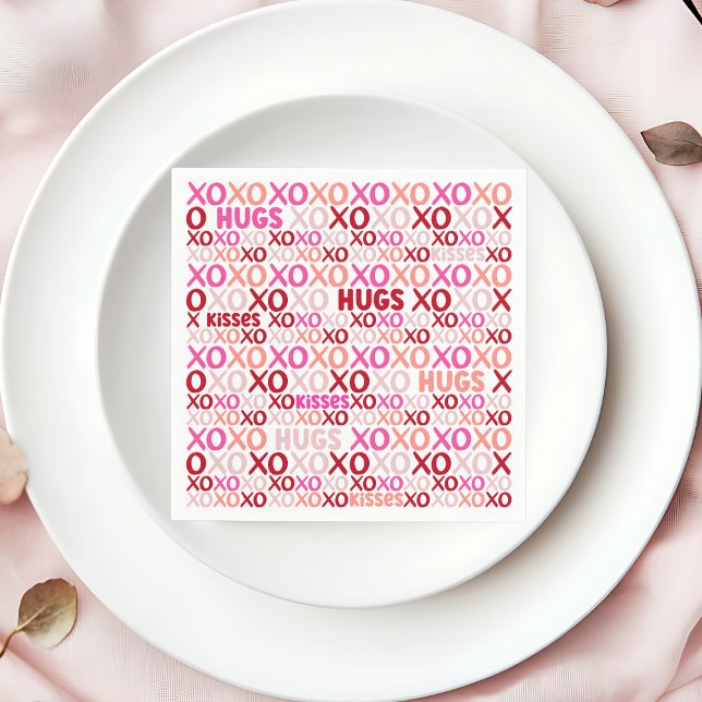 Guardanapo De Papel XOXO Hugs e Kisses Pink e Red Galentine Party (XOXO Hugs and Kisses Pink and Red Galentine Party Napkins)