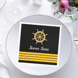 Guardanapo De Papel Yacht preto nome do barco dourado estrias do volan