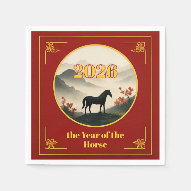 Guardanapo De Papel Year of the Horse 2026 Chinese New Year Mountain  (Frente)