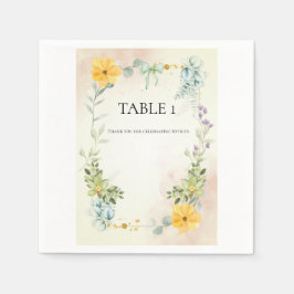 Guardanapo De Papel Yellow and Pink Floral Wedding Table Number