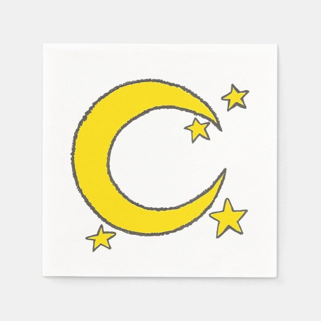 Guardanapo De Papel Yellow Blue Night Sky Crescent Lua Stars Noite Not (Frente)