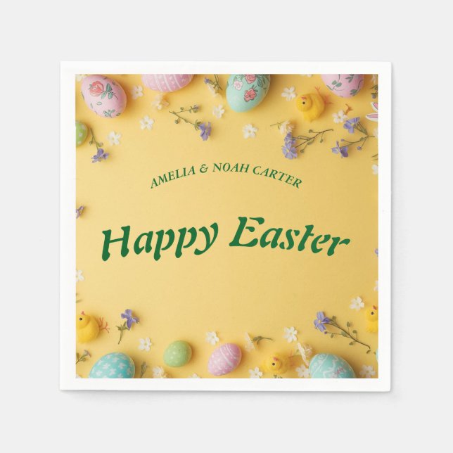 Guardanapo De Papel Yellow colorful  Easter BRUNCH & HUNT (Frente)