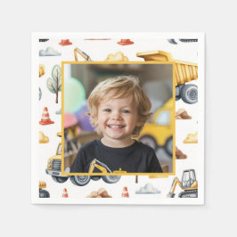 Guardanapo De Papel Yellow Construction Trucks Boy Birthday Photo 