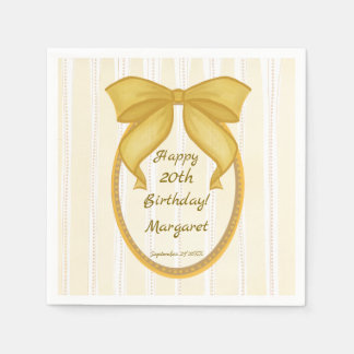 Guardanapo De Papel Yellow coquette retro stripes bow birthday party