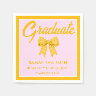 Guardanapo De Papel Yellow Gingham Bow Graduation Party