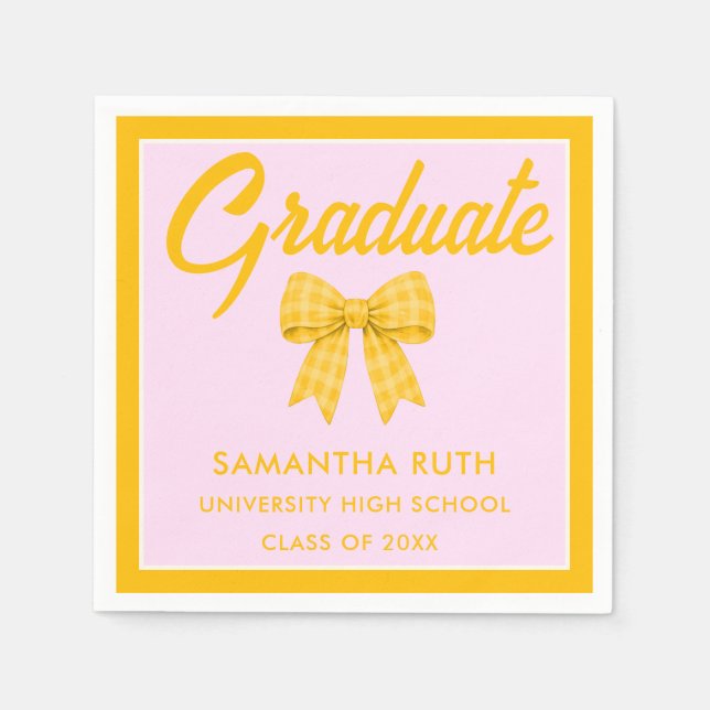 Guardanapo De Papel Yellow Gingham Bow Graduation Party (Frente)