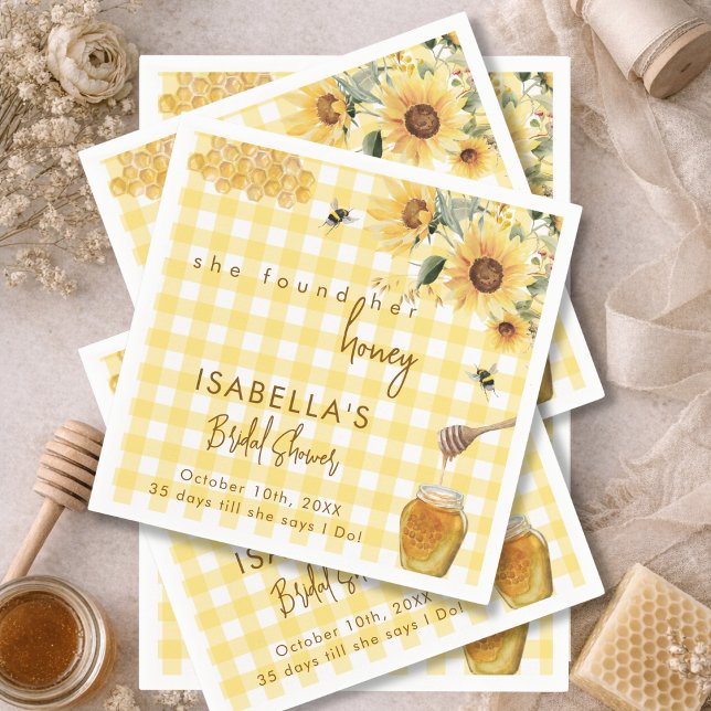 Guardanapo De Papel Yellow Gingham She Found Her Honey Bridal Shower (Criador carregado)