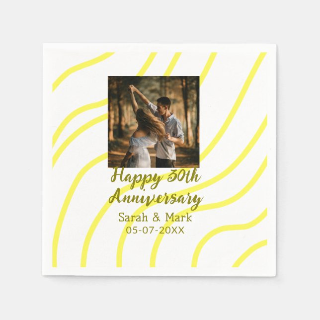 Guardanapo De Papel Yellow golden photo 30th wedding anniversary name  (Frente)