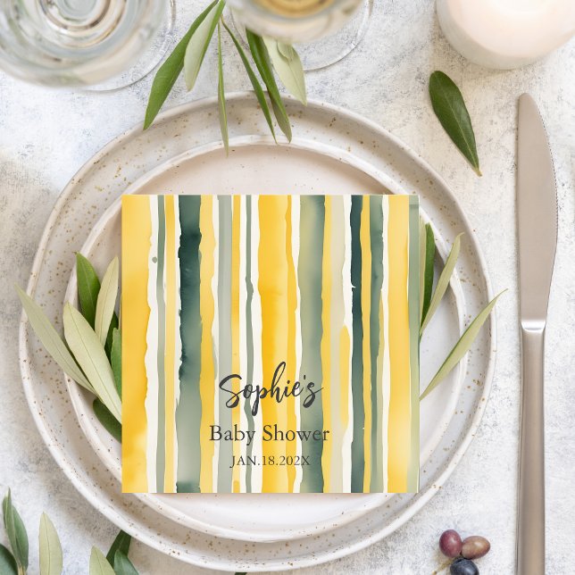 Guardanapo De Papel Yellow Honey Stripe Baby Shower Napkins (Criador carregado)