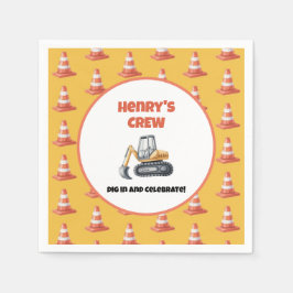 Guardanapo De Papel Yellow Orange Cone Construction Digger Party