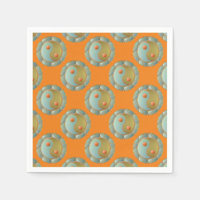 Guardanapo De Papel Yin Yang Medallion Dourada Turquoise (Frente)