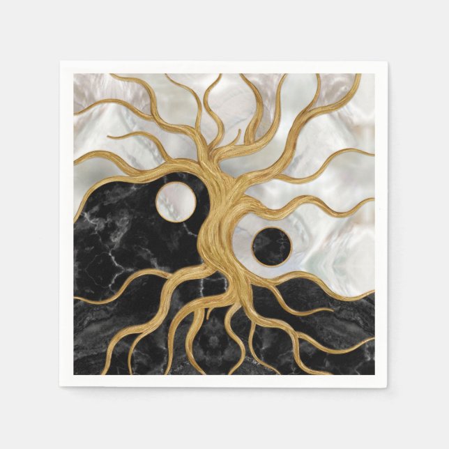 Guardanapo De Papel Yin Yang Tree of life - Marbles and Dourado (Frente)