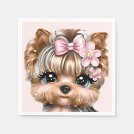 Guardanapo De Papel Yorkie bonito com um Arco rosa