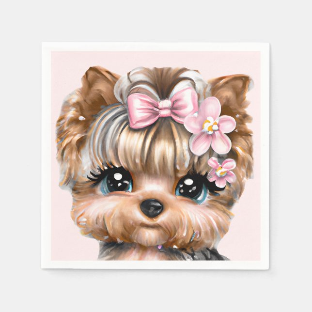 Guardanapo De Papel Yorkie bonito com um Arco rosa (Frente)