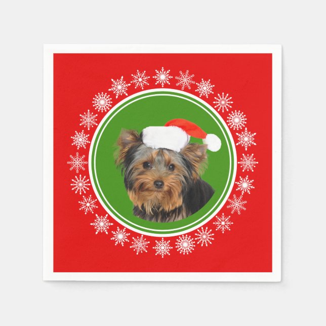 Guardanapo De Papel Yorkshire Terrier Cute Santa Hat Natal (Frente)