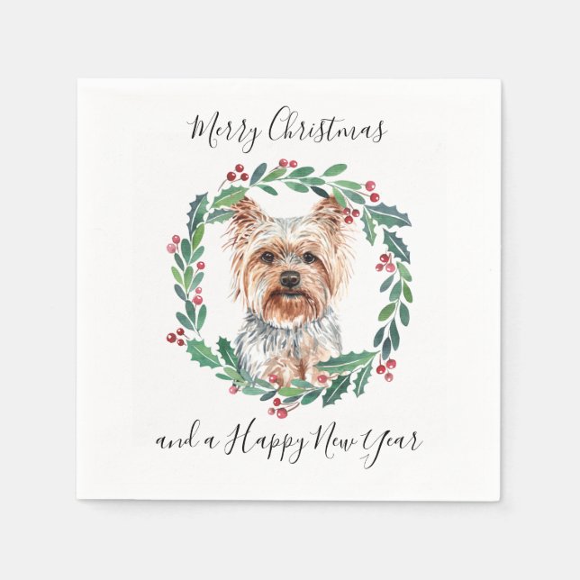 Guardanapo De Papel Yorkshire Terrier Elegant Dog Felry Natal (Frente)