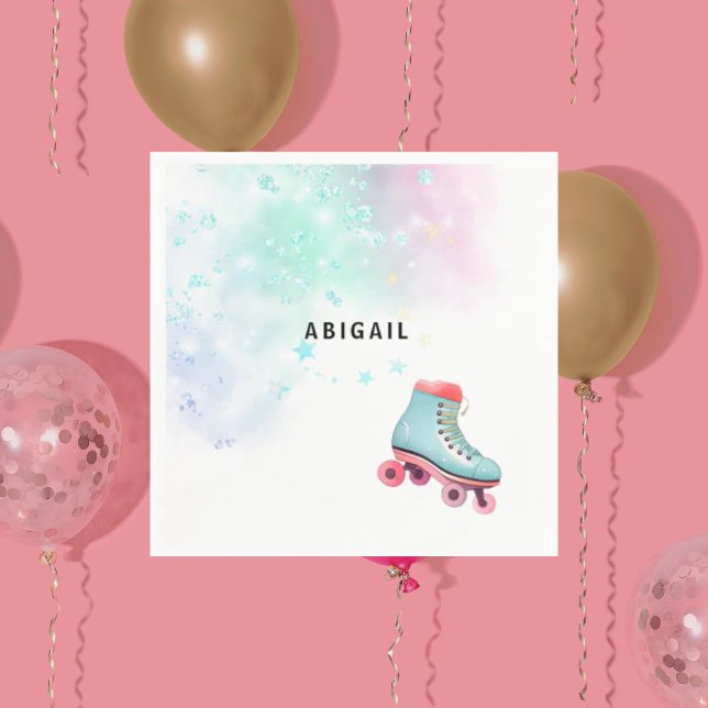 Guardanapo De Papel Young Girl Roller Sking Turquoise Festa de anivers (Criador carregado)