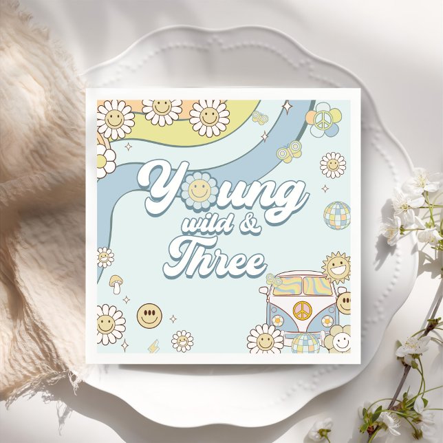 Guardanapo De Papel Young Wild Três Retro Rainbow aniversário de 3 ano (Criador carregado)