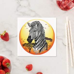 Guardanapo De Papel Zebra African Savanna Wild Animal