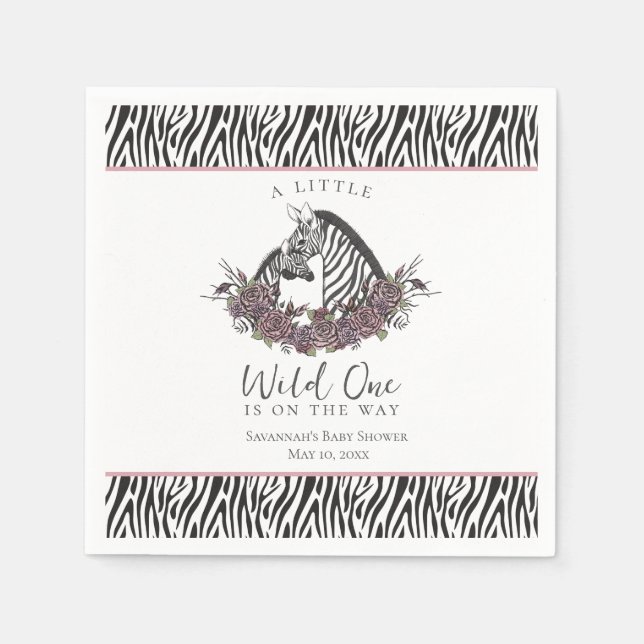 Guardanapo De Papel Zebra Baby Shower Little Wild One Party (Frente)
