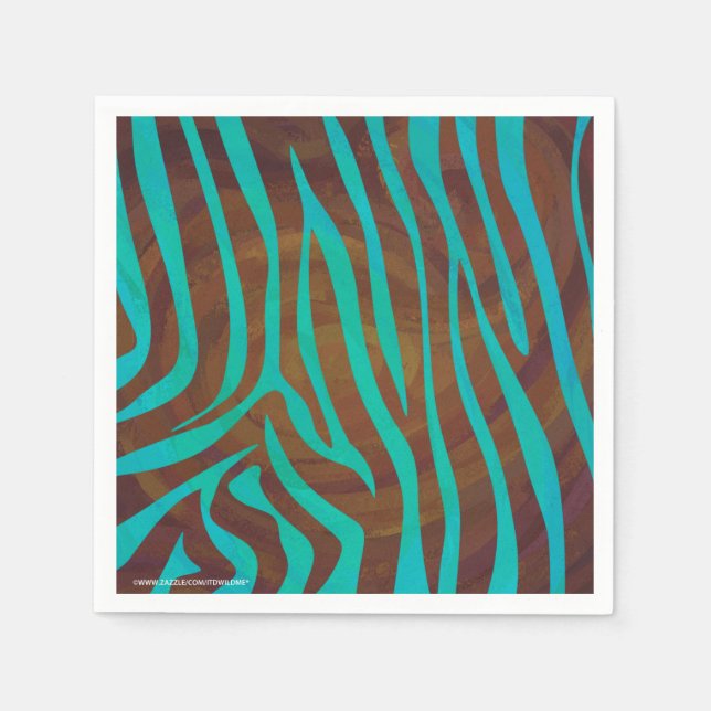 Guardanapo De Papel Zebra Brown e Teal Impressão (Frente)