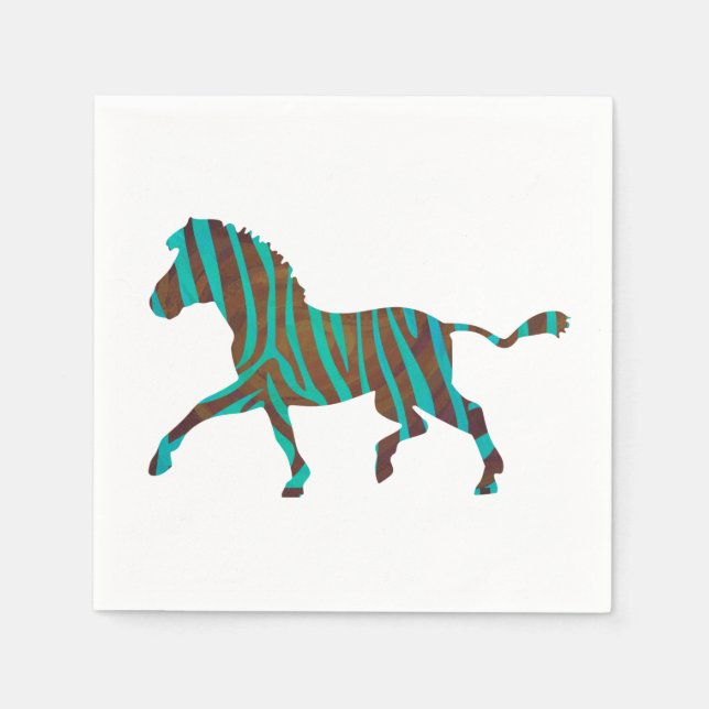 Guardanapo De Papel Zebra Brown e Teal Impressão Silhouette (Frente)