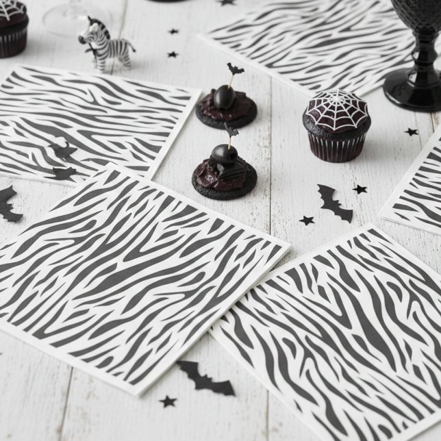 Guardanapo De Papel Zebra Print Black and White Party  (Modern Black and White Zebra Print Paper Napkins for Wild One, Jungle, Safari, Zoo or Gothic Party)