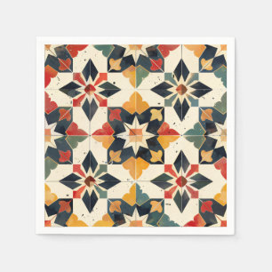 Guardanapo De Papel Zellij Vermelho Amarelo e Verde marroquino